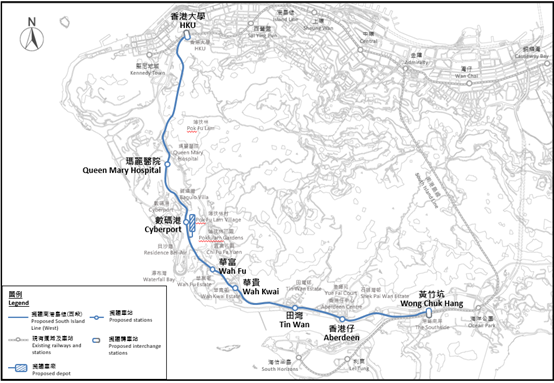 南港島線（西段）擬議的走線及車站位置